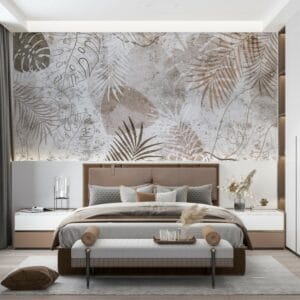 Nástěnná malba velkých listů exotických rostlin v hnědé barvě Tropical Leaves Mural - hlavní obrázek produktu