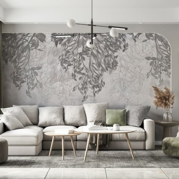 Fototapeta s rostlinným motivem na popraskané zdi v tlumených barvách Grey Ivy - hlavní obrázek produktu
