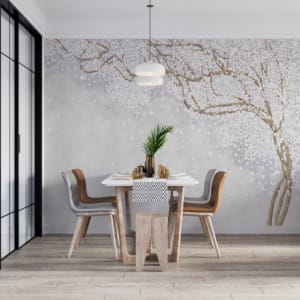 Nástěnná malba s japonským motivem v jasných odstínech Kvetoucí strom sakura - hlavní obrázek produktu
