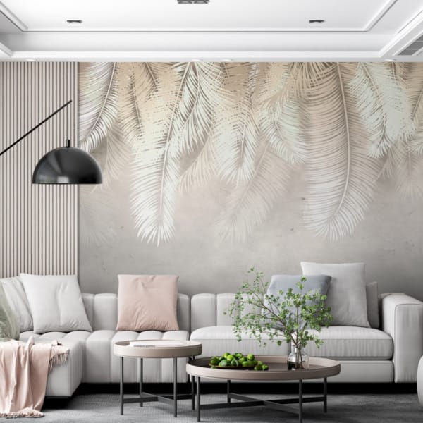 Světlé tóny nástěnné malby s květinovým motivem White Leaf Plumes - hlavní obrázek produktu